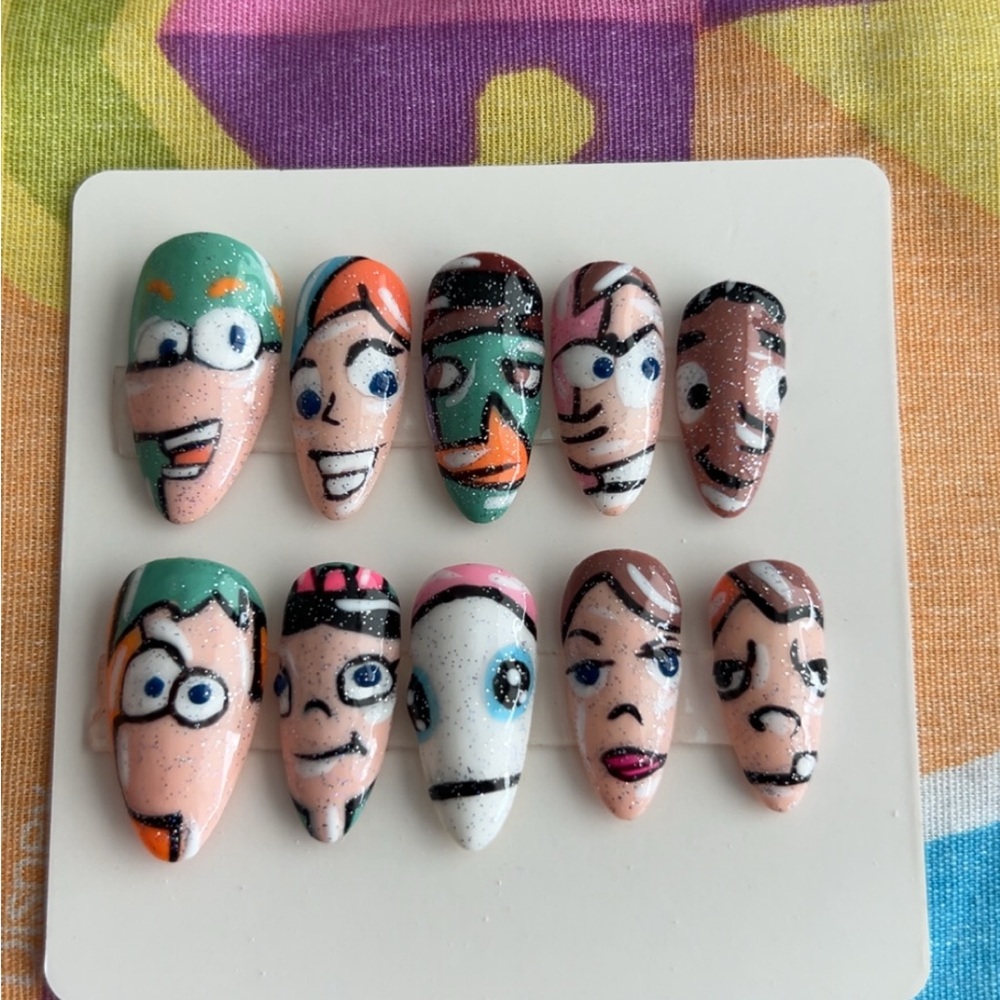 Phineas and Ferb Cartoon Character Press On Nail Art Set - Multicolor